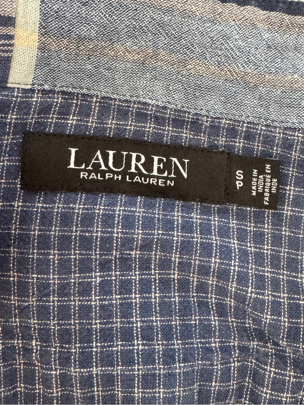 Lauren Ralph Lauren Indigo Patchwork Plaid Linen-Blend Button Down Shirt Small - Picture 8 of 14